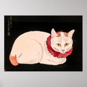 Poster Chat blanc vintage - Takahashi Shotei