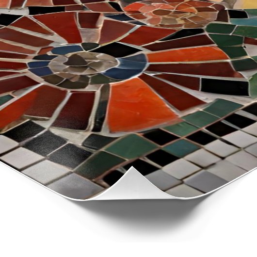 Poster Chat Bleu avec Fleurs mosaïque Carrelée (Coin)