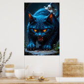 Poster Chat bleu énorme avec une sorcière méchante dans u (Cuisine)
