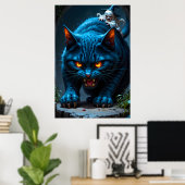Poster Chat bleu énorme avec une sorcière méchante dans u (Bureau à domicile)