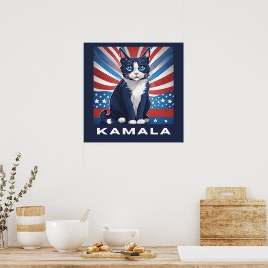 Poster Chat bleu pour Kamala 2024 Démocrate aux élections (Cuisine)