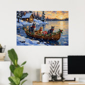 Poster Chat Bleu Russe Noël Bateau Fêtes (Bureau à domicile)