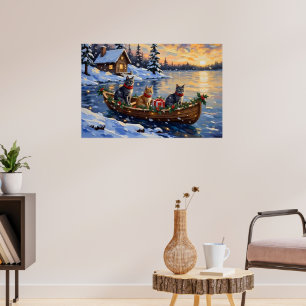 Poster Chat Bleu Russe Noël Bateau Fêtes