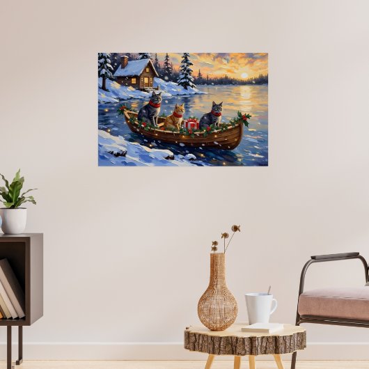 Poster Chat Bleu Russe Noël Bateau Fêtes (Salon 3)