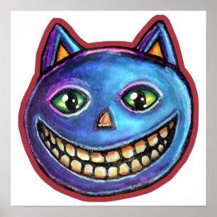 Poster Chat bleu souriant Vintage Halloweenies