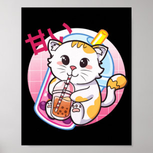 Poster Chat Boba Tea Bubble Tea Amoureux des chats Anime