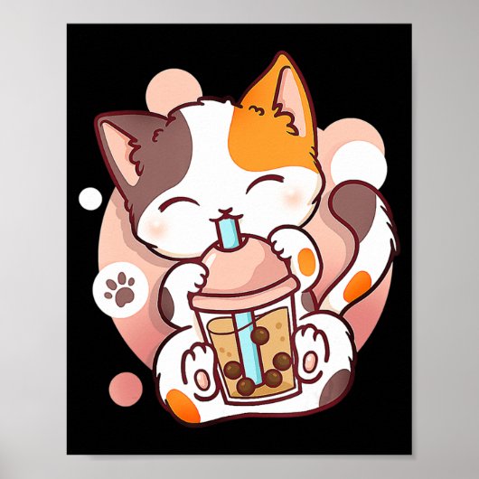 Poster Chat Boba Tea Bubble Tea Anime Kawaii Neko pour fi (Devant)
