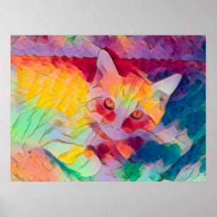 Poster Chat Boho Jaune Coloré Hippie Pop Art
