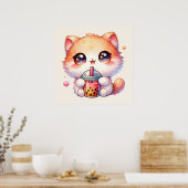 Poster Chat Boire Boba Cute Bubble Thé (Cuisine)