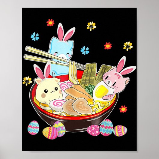 Poster Chat Bunny Ears Ramen Kawaii Jour de Pâques Anime  (Devant)