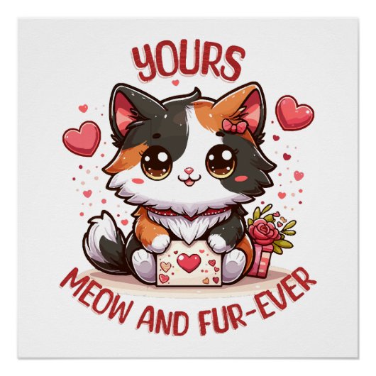 Poster Chat calico adorable pour la Saint-Valentin (Devant)