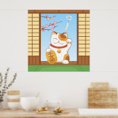 Poster Chat Calico Lucky Japonais, Maneki Neko (Cuisine)