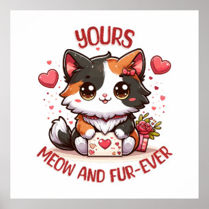 Poster Chat calicot adorable pour la Saint-Valentin