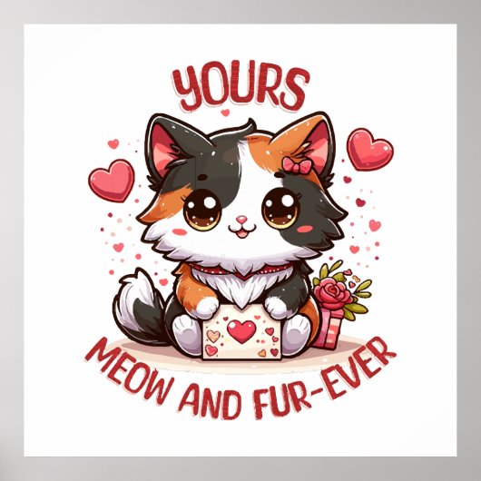 Poster Chat calicot adorable pour la Saint-Valentin (Devant)