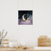 Poster Chat caricature mignon sur la lune (Cuisine)