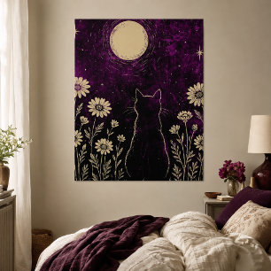 Poster Chat céleste floral pourpre