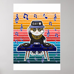 Poster Chat chanceux Maneki Neko DJ Musique Rétro Art