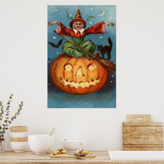 Poster Chat Chat noir Chouette Jack-o'-lantern (Cuisine)