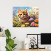 Poster *~*  Chat Chaton 5:4  Champ de Chatons Fleurs Sauv (Bureau à domicile)
