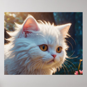 Poster *~* Chat Chaton 5:4 Chaton Blanc Cheveux Longs D