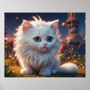Poster *~* Chat Chaton 5:4 Chaton Blanc Cheveux Longs D
