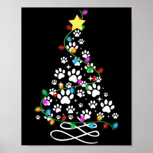 Poster Chat Chien Patte Arbre de Noël Lumières Fêtes Sant
