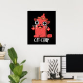 Poster Chat-chup Funny Ketchup Pun Dark BG (Bureau à domicile)
