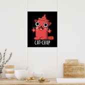 Poster Chat-chup Funny Ketchup Pun Dark BG (Cuisine)