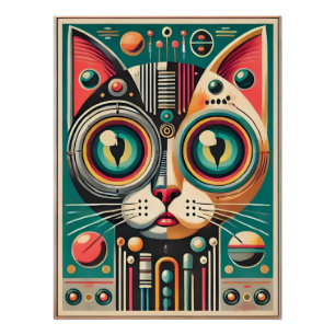 Poster Chat Circuit Rétro Futuriste Milieu de Siècle
