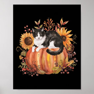 Poster Chat Citrouille Automne Tuxedo Sunflower Thanksgiv