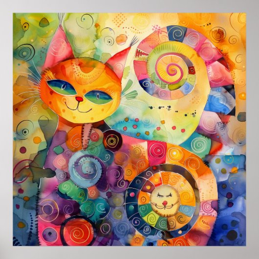 POSTER CHAT COLORÉ BLANC (Devant)