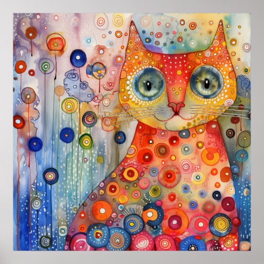 POSTER CHAT COLORÉ BLANC (Devant)