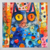 POSTER CHAT COLORÉ BLANC (Devant)