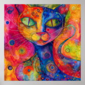 POSTER CHAT COLORÉ BLANC (Devant)