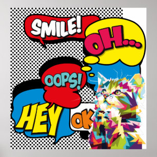 Poster Chat coloré Comic Hope Iconic Pop Art