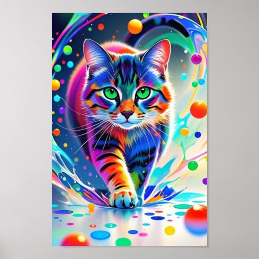 Poster Chat coloré, éclaboussure, peinture, classement de (Devant)