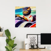 Poster Chat conduisant une voiture de course (Bureau à domicile)