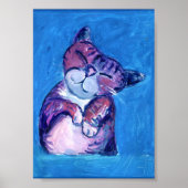 Poster Chat confortable peint Kitty mignon Feline Fun Blu (Devant)