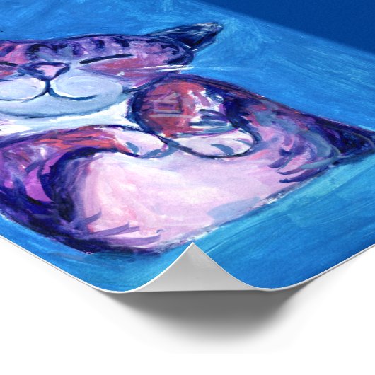 Poster Chat confortable peint Kitty mignon Feline Fun Blu (Coin)