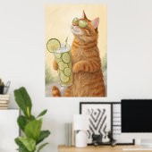 Poster Chat cool avec agrumes : Vibes d'été (Bureau à domicile)