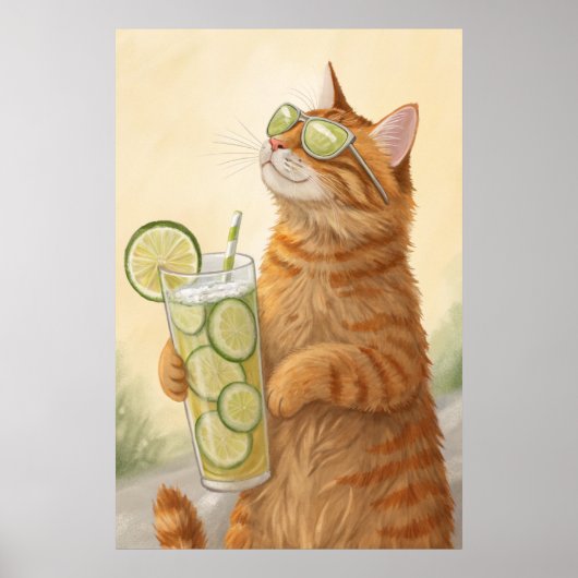 Poster Chat cool avec agrumes : Vibes d'été (Devant)