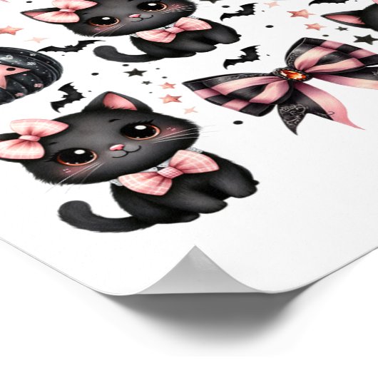 Poster Chat Coquette Halloween Vaches noir rose Halloween (Coin)
