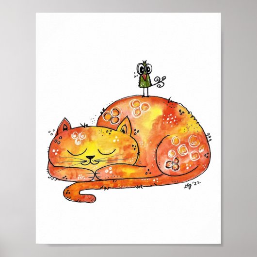 Poster Chat couché blanc mignon (Devant)