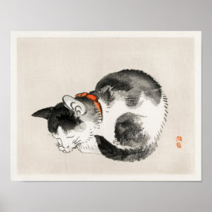 Poster Chat couché de Kōno Bairei (1844-1895)