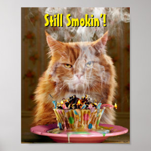 Poster Chat Cranky Drôle Avec Cupcake D'Anniversaire Fon