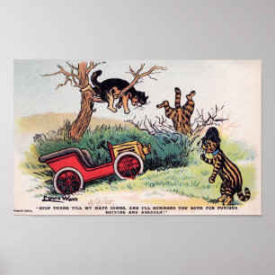 Poster Chat Crash de voiture, Louis Wain