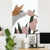 Poster Chat Curieux Floral de Printemps (Bureau à domicile)