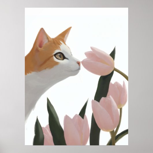 Poster Chat Curieux Floral de Printemps (Devant)