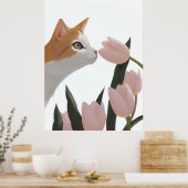Poster Chat Curieux Floral de Printemps (Cuisine)
