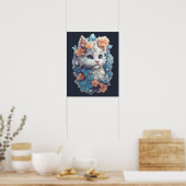 Poster Chat Cute Blanc Floral Kitty (Cuisine)